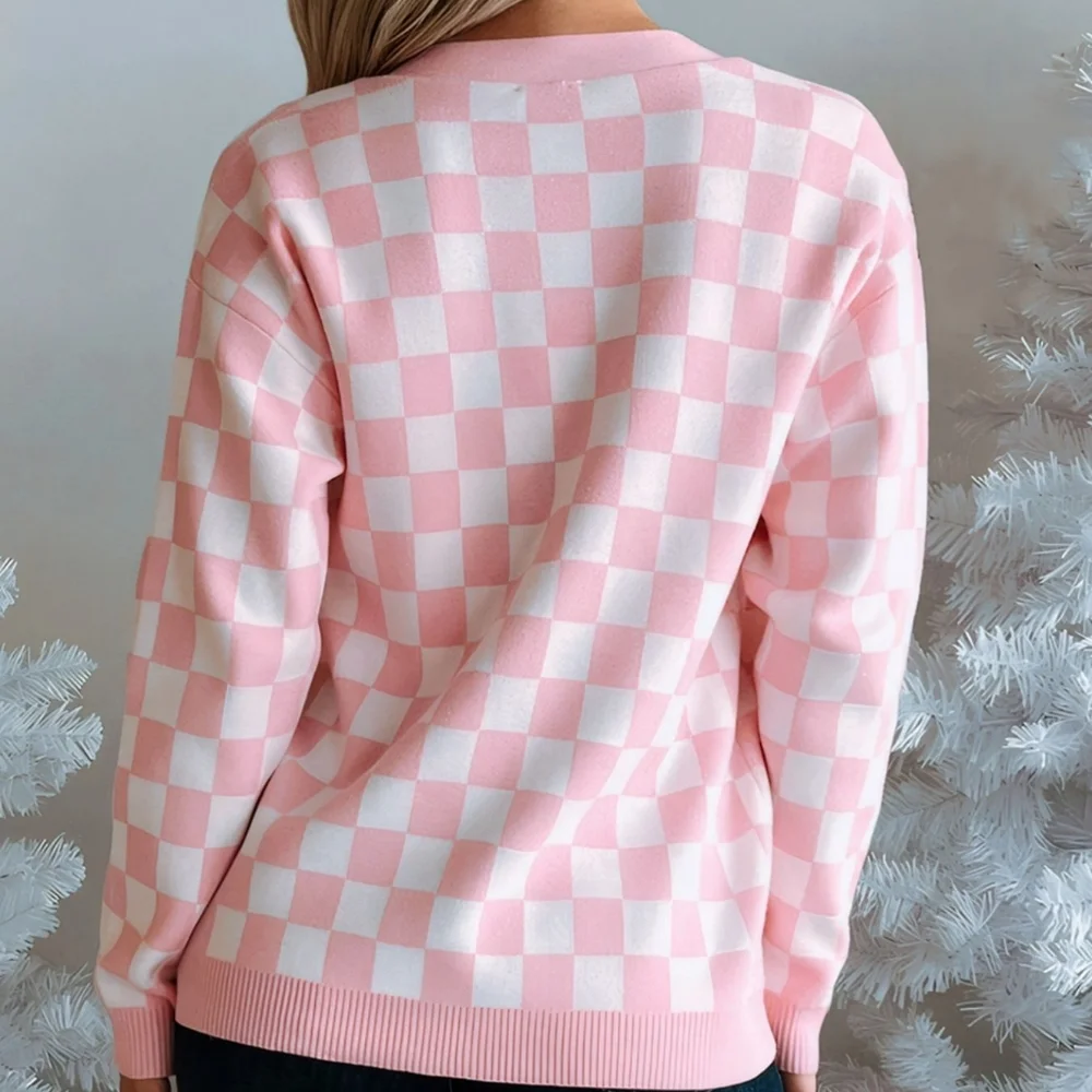 Merry Check Cardigan - Pink